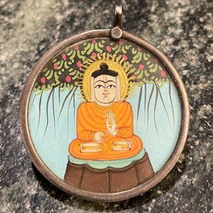 Hand Painted Buddha Pendant Necklace or Charm, from India